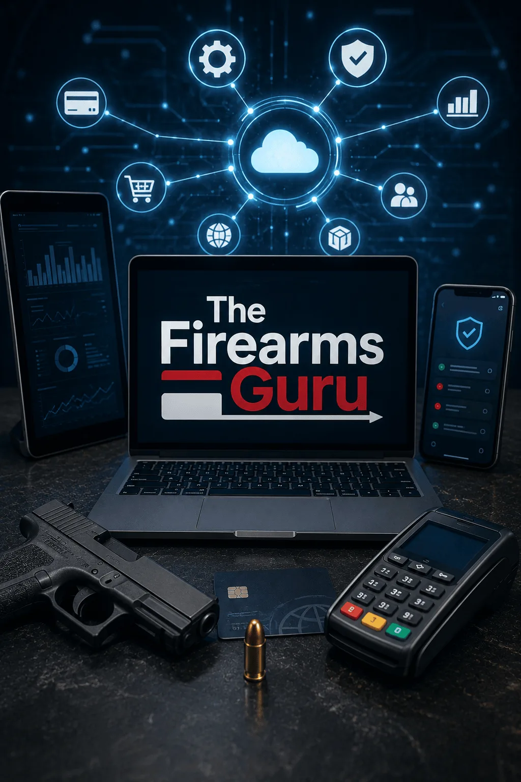 The Firearms Guru with a payment terminal