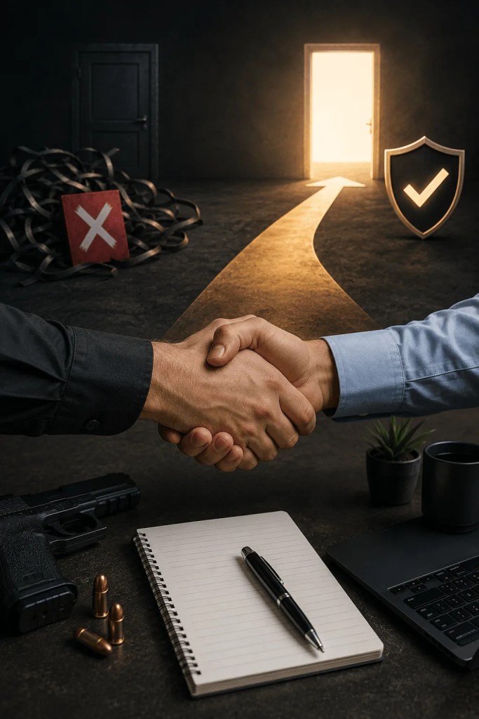 Handshake in a dark office