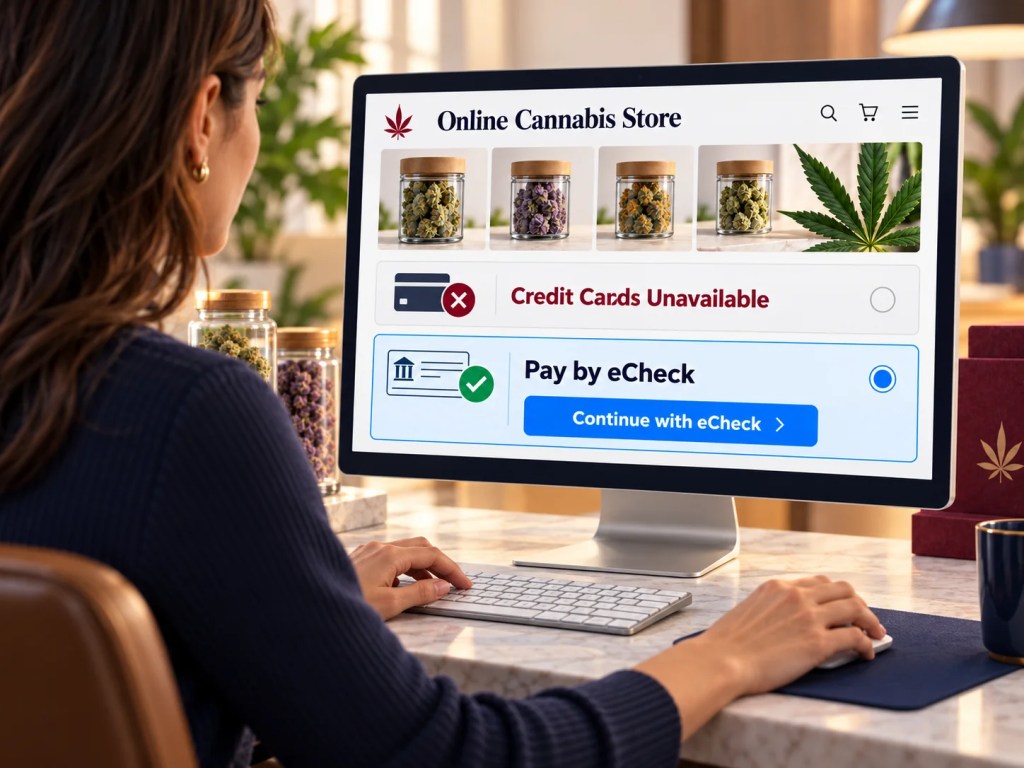 Shopper paying by eCheck at an online checkout