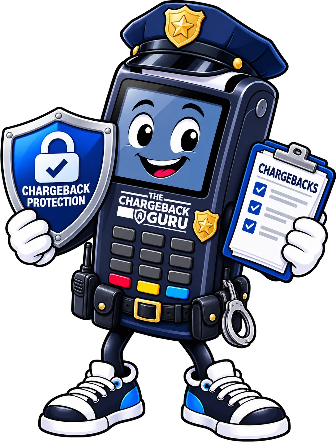 Termy the Chargeback Guru mascot holding a chargeback protection shield and a chargeback checklist