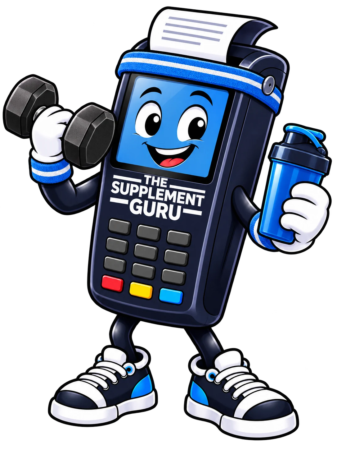 Termy the Supplement Guru mascot lifting a dumbbell and holding a protein shaker