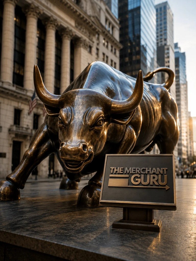 Wall Street Bull with The Merchant Guru Logo